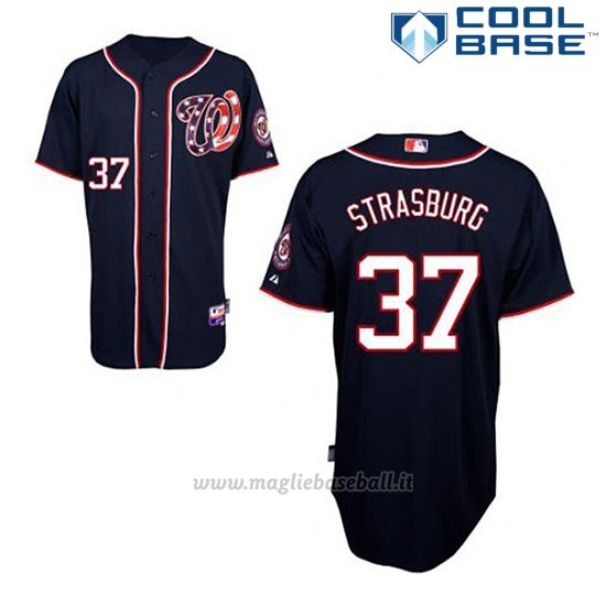 Maglia Baseball Uomo Washington Nationals Stephen Strasburg 37 Blu Blu Alterner Cool Base